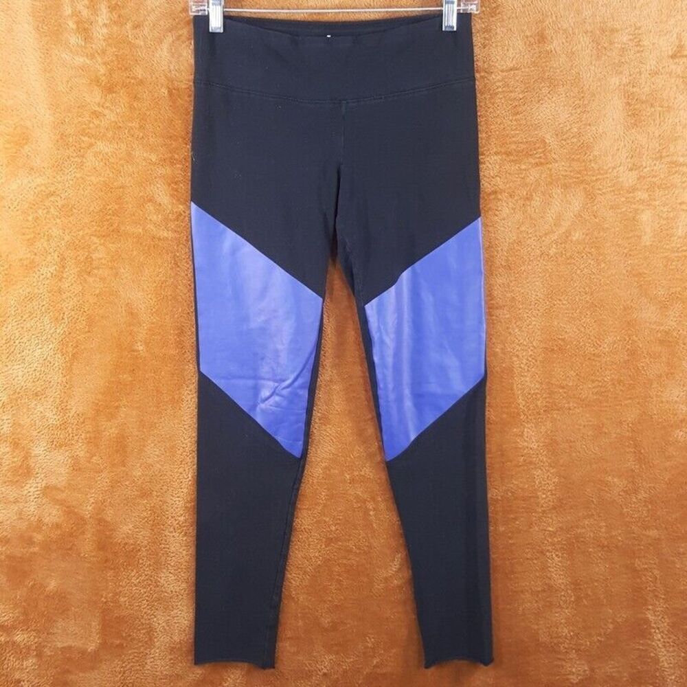 TNA Aritzia Womens Leggings Medium Black Pull On Colorblock Blue Stripe Cotton